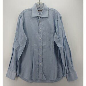 Canali Shirt 16 Button Up Pocket Textured Classic Preppy Large Italy *